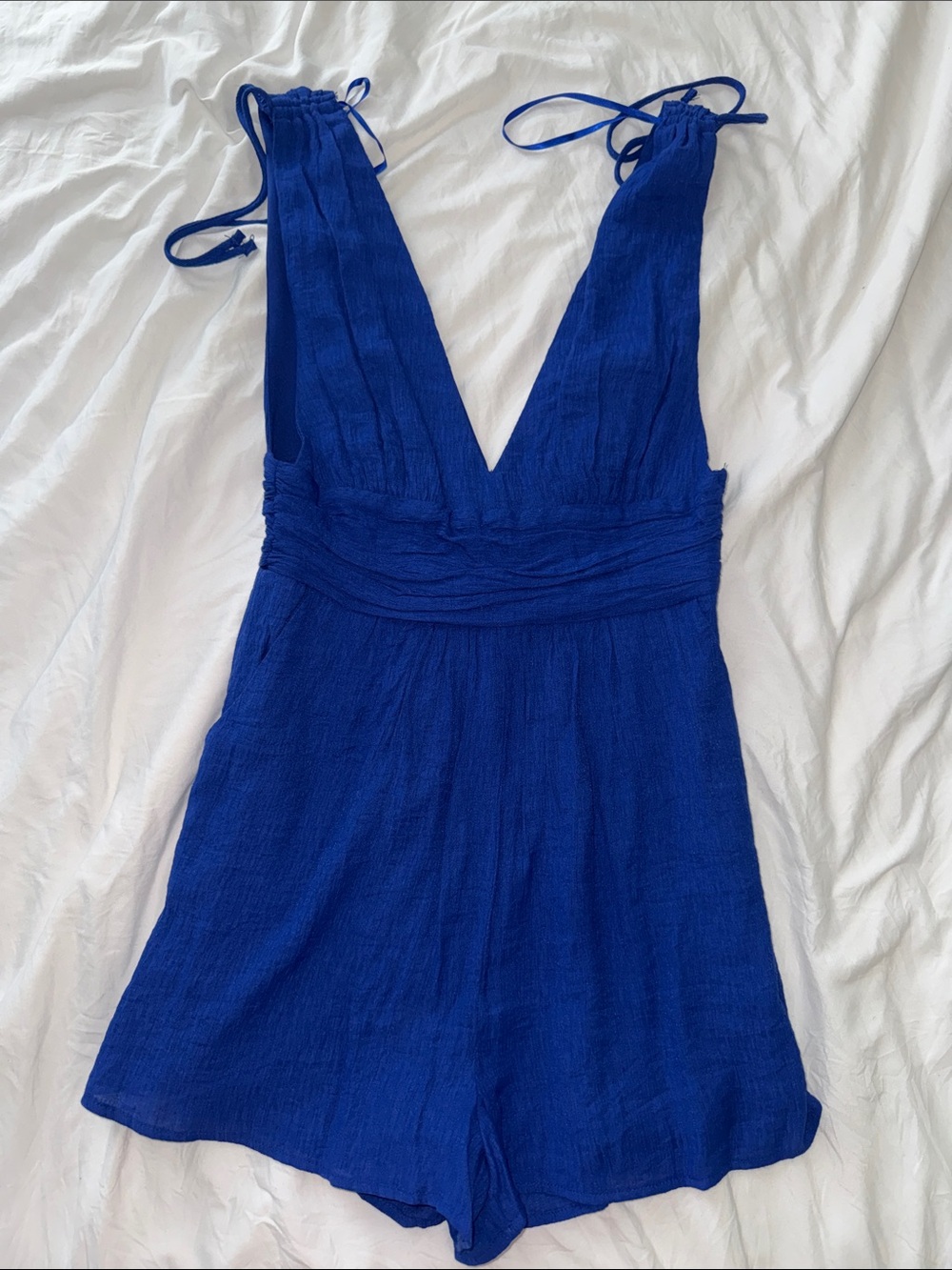 Blue Tie-Shoulder One-Piece Romper